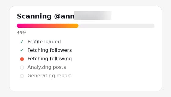 Scanning progress showing followers and following analysis